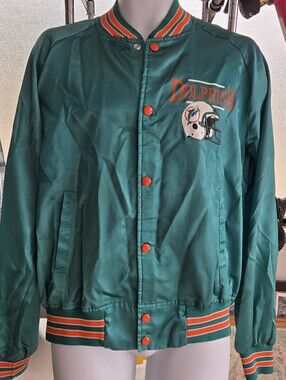 Vintage Miami Dolphins Satin Bomber Jacket - Chalk Line - Size Large